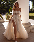 Luxury Brides Dress 2025 Sweetheart Off Shoulder High Slit Corset Wedding Dresses Lace Appliques Boho Bridal Gown Customized