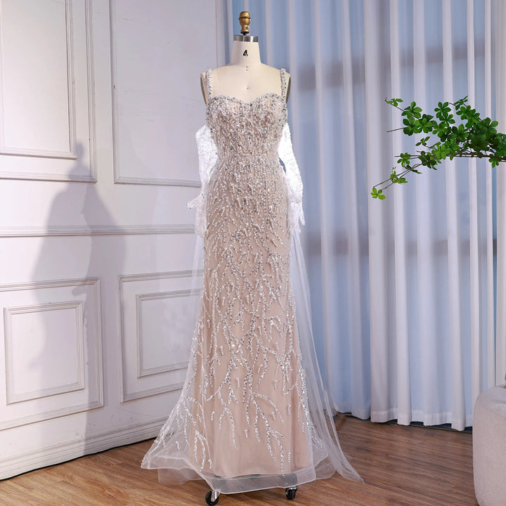 Serene Hill White Nude Mermaid Pearls Evening Dresses with Gloves Wedding Party Gowns for Women 2026 Customized DLA72345E