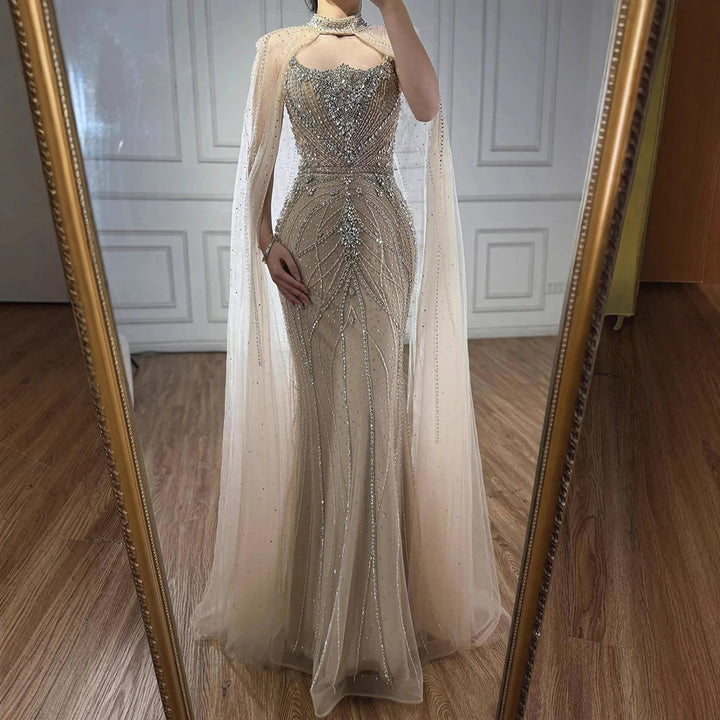 Serene Hill 2025 Pink Strapless Mermaid Beaded Evening Dress with Cape Wedding Party Gowns for Women DLA73195 Customized