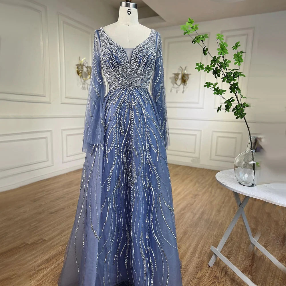 Zapdress Customized Blue A Line Beaded Evening Dresses Arabic Wedding Party Formal Gowns 2024 For Women DLA72099 rts (ZD17337)