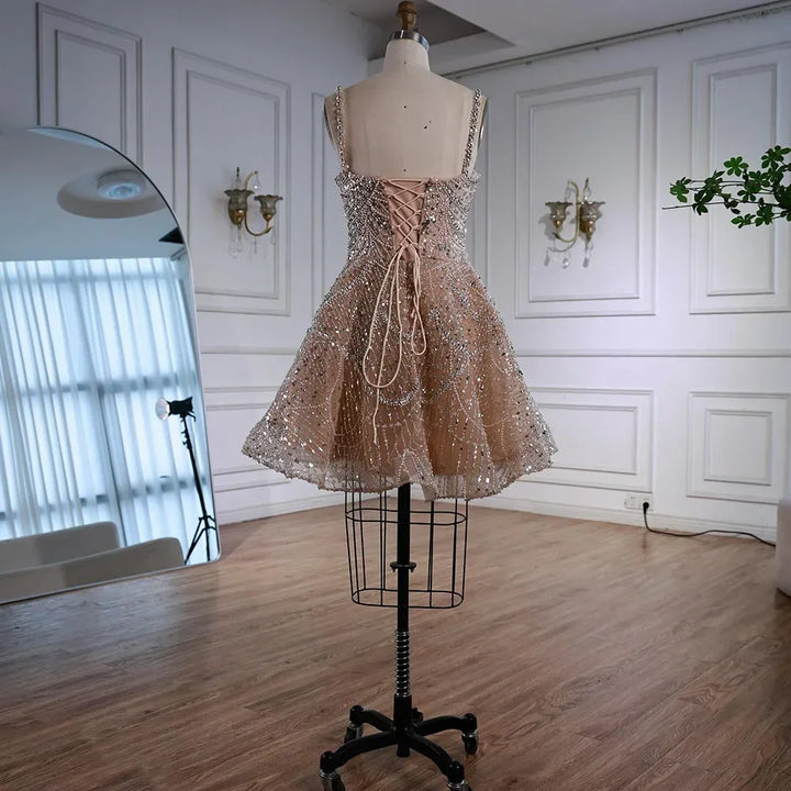 Serene Hill Elegant Nude Short Evening Dress A-Line Mini Crystal Cocktail for Women 2025 DLA72983 Customized