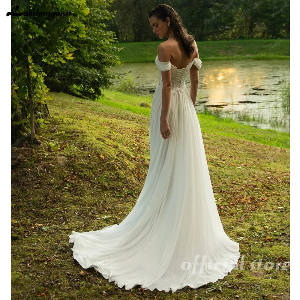 ZapDress Chiffon Beach Wedding Dresses 2026 New Split Side Strapless Garden Bridal Gowns Lace Up Back Customized
