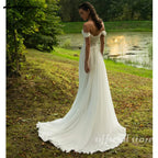 ZapDress Chiffon Beach Wedding Dresses 2026 New Split Side Strapless Garden Bridal Gowns Lace Up Back Customized