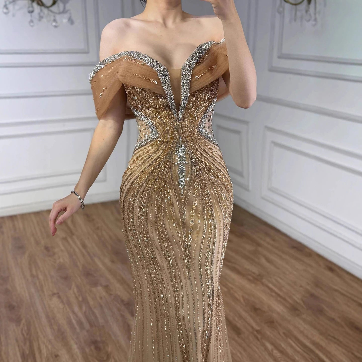 Zapdress Customized Gold Mermaid Evening Dress 2026 Luxury Beaded Party Gowns for Women DLA73142A (ZD17363)