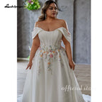 ZapDress Strapless Plus Size Wedding Dresses Flowers Lace Appliques Pleat Zipper Wedding Gown for Women Side Slit Customized
