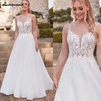 ZapDress Vintage Wedding Dresses for Bride Spathetti Straps V-neck Illusion Lace Appliques Robe De Mariee Customized