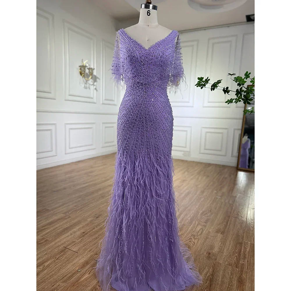 Zapdress Brown Mermaid Beaded Feathers Evening Dresses Elegant Party Gowns for Women DLA71323 Customized (ZD17329)