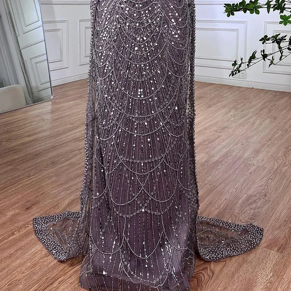 Elegant Dubai Sage Green Mermaid Evening Dress with Cape Sleeves Beaded Formal Gown Zapdress 2025 Customized DLA72160A (ZD17330)