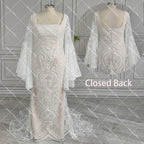 Boho Long Batwing Sleeves Lace Wedding Dress Drop Ship Customized Mermaid Rustic Beach 2026 Square Neck Open Back Bridal Gowns