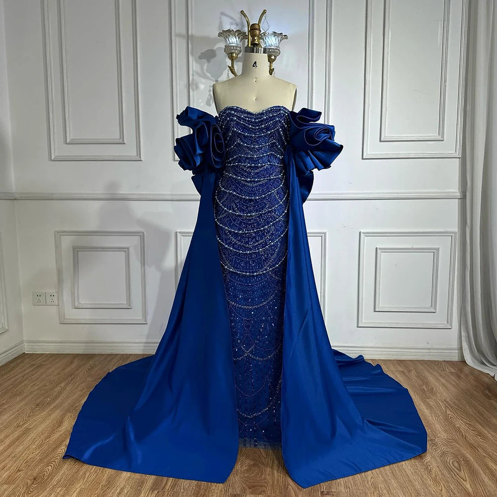 Zapdress Red Strapless Mermaid Pearls Beaded Evening Dresses with Long Cape Wedding Party Gowns 2025 DLA72585A Customized (ZD17356)