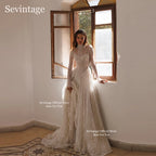 Sevintage Full Lace Ivory Wedding Dresses High Collar Long Sleeves Bridal Gowns Floor Length A-Line Wedding Gowns 2025 Customize