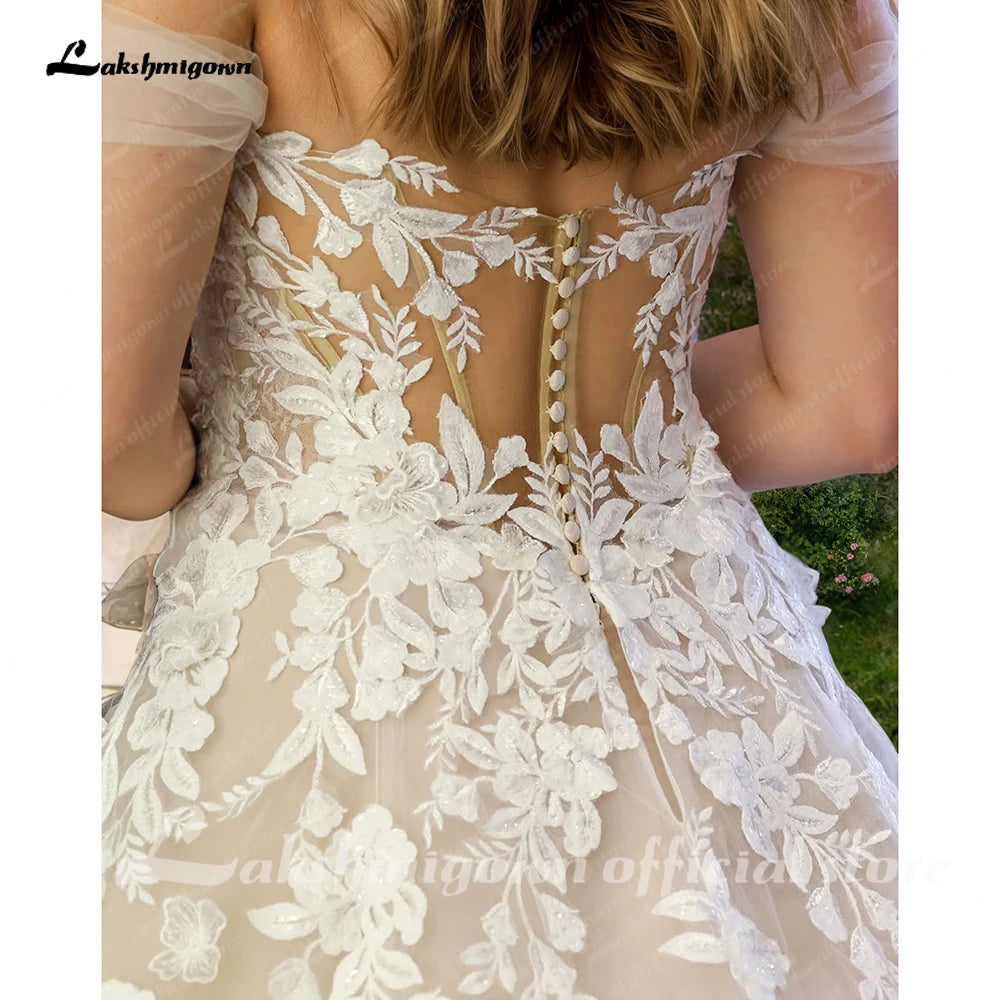 ZapDress Sexy Ladies Off Shoulder Lace Appliqués Beach Wedding Dresses Boho Bridal Gowns Sleeveless Robe Customized