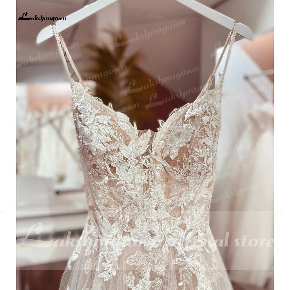 ZapDress Spaghetti Straps Lace Wedding Dress Open Back Civil Bridal Bohemian Wedding Gowns Customized Vestidos de Nova