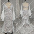 Boho Long Batwing Sleeves Lace Wedding Dress Drop Ship Customized Mermaid Rustic Beach 2026 Square Neck Open Back Bridal Gowns