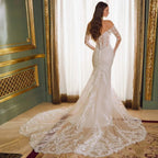 Customized Off Shoulder Mermaid Wedding Dress Lace Appliques Sweetheart Long Sleeves Bridal Gown Princess Vestidos De Novia