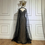 Zapdress 2025 Customized Dubai Caramel Mermaid Arabic Evening Dresses with Beaded Cape Sleeves for Party (ZD17351)