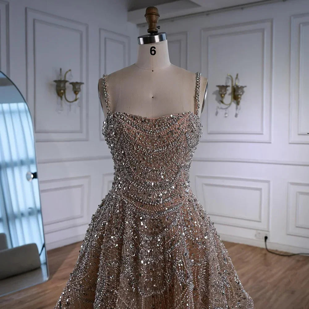 Zapdress Elegant Nude Short Evening Dress A-Line Mini Crystal Cocktail for Women 2025 DLA72983 Customized (ZD17368)