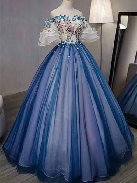 Ball Gown sweet 16 Party Long Prom Dress,Evening Dress,Charming Prom Dresses,Hand-Made Flower Prom Dress S4837 Hover Image