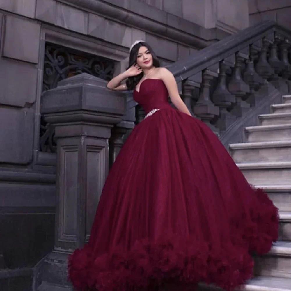 Burgundy prom dresses, pleats prom dresses, ball gown prom dresses S23339 by simplepromdress