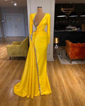 yellow evening dress long sleeve evening dress formal wear beaded evening dress S23450 by simplepromdress