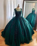 Hunter Green Ball Gown Prom Dresses Long sleeves S15614 by simplepromdress