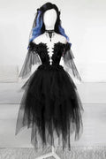 BLACK ROUND NECK TULLE LACE SHORT PROM DRESS BLACK EVENING DRESS S14739 by simplepromdress