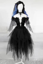BLACK ROUND NECK TULLE LACE SHORT PROM DRESS BLACK EVENING DRESS S14739 by simplepromdress