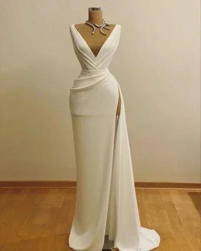 V Neck Slit Side Long Prom Dresses Evening Gown S23456 by simplepromdress