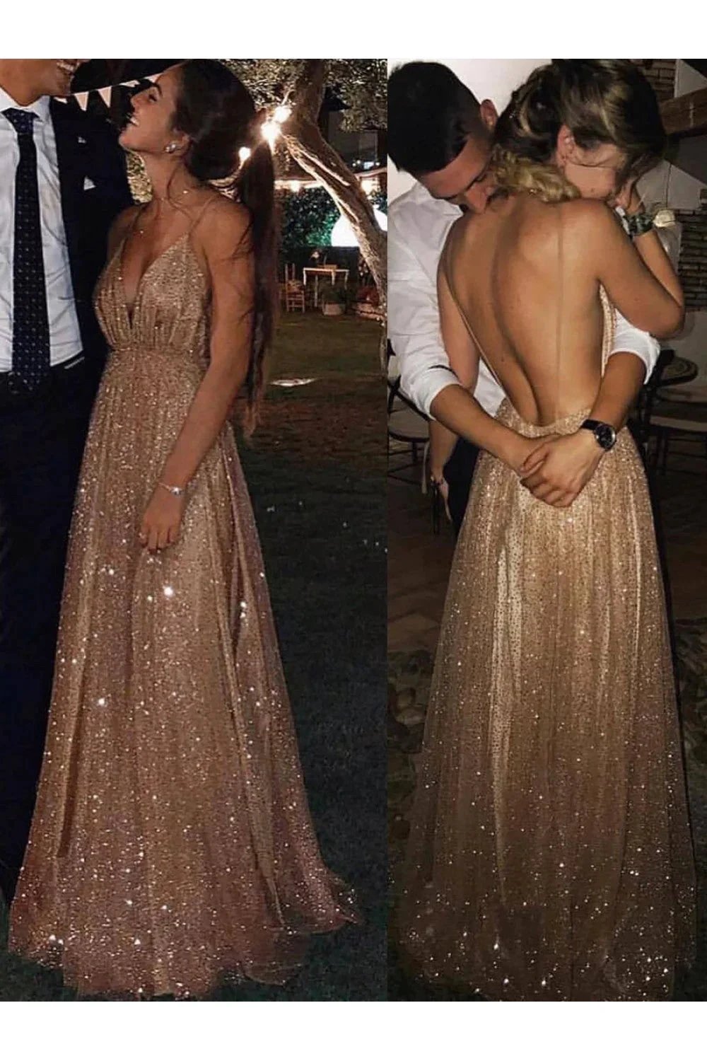 Sexy Sparkly V-Neck Long Prom Dresses Formal Evening Dresses S15692 by simplepromdress