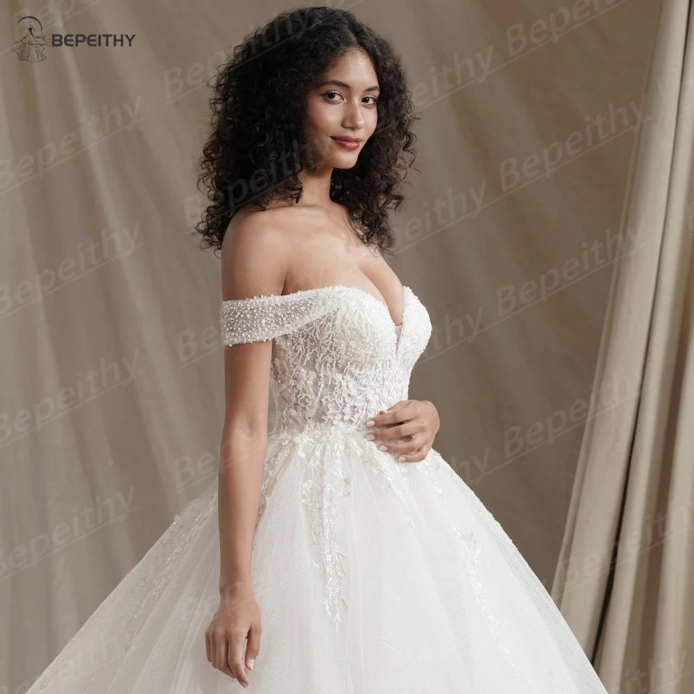 BEPEITHY Customized Sweetheart Glitter BOHO Wedding Dress 2026 Sleeveless Bride Plus Size Ivory Bridal Gown Vestido De Novia