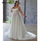 ZapDress Strapless Plus Size Wedding Dresses Flowers Lace Appliques Pleat Zipper Wedding Gown for Women Side Slit Customized