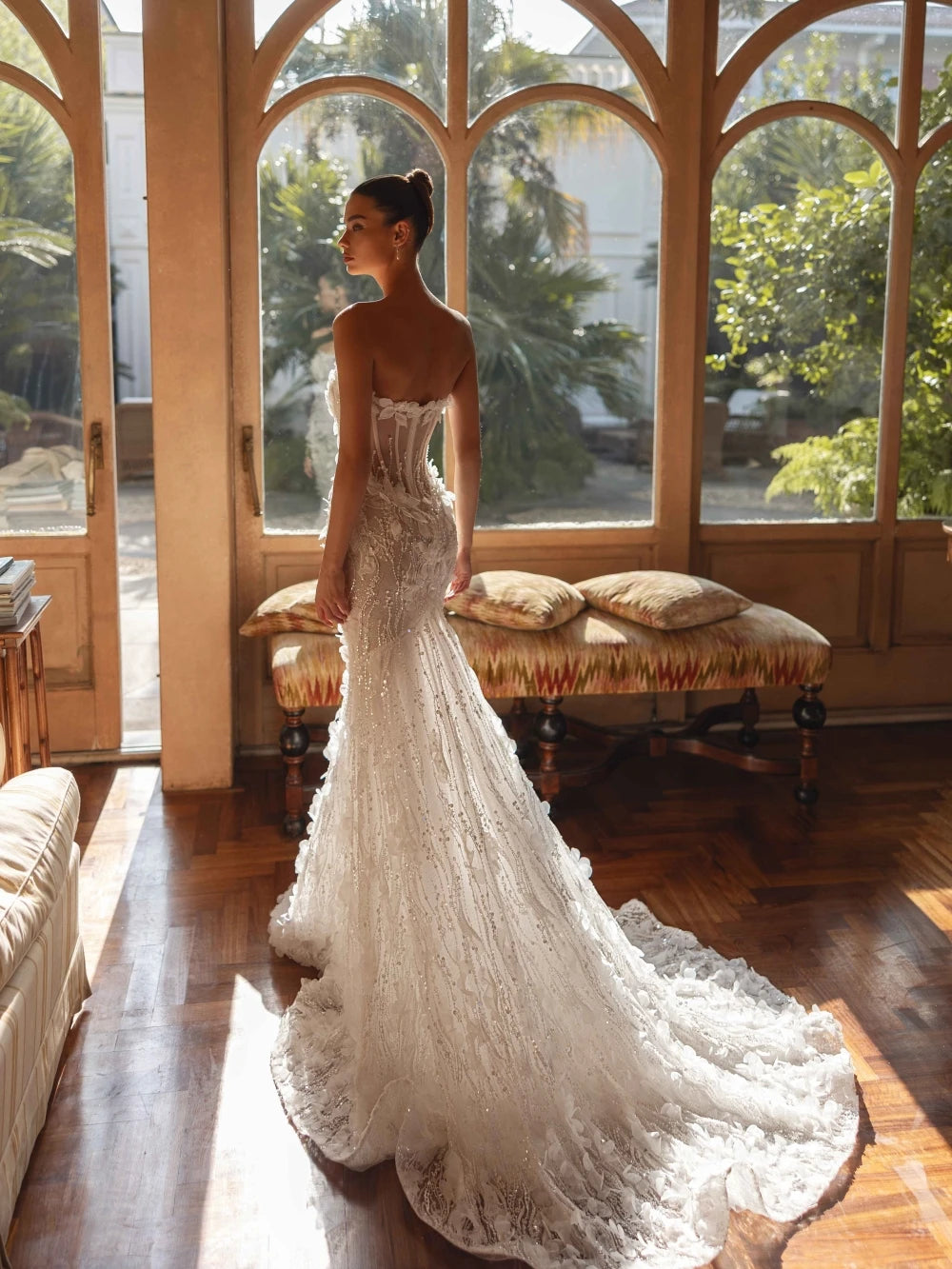 Charming 3D Flower Mermaid Wedding Dress Luxury Sequined Beads Bridal Gown 2026 Customized Strapless Backless Dresses For Bride