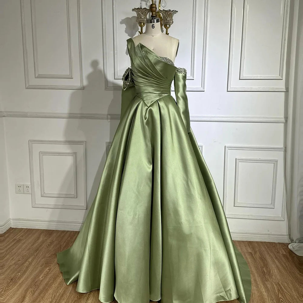 Serene Hill 2025 Elegant Black One-Shoulder A Line Beaded Evening Dresses Gowns with Sleeveless For Party DLA72741 Customized
