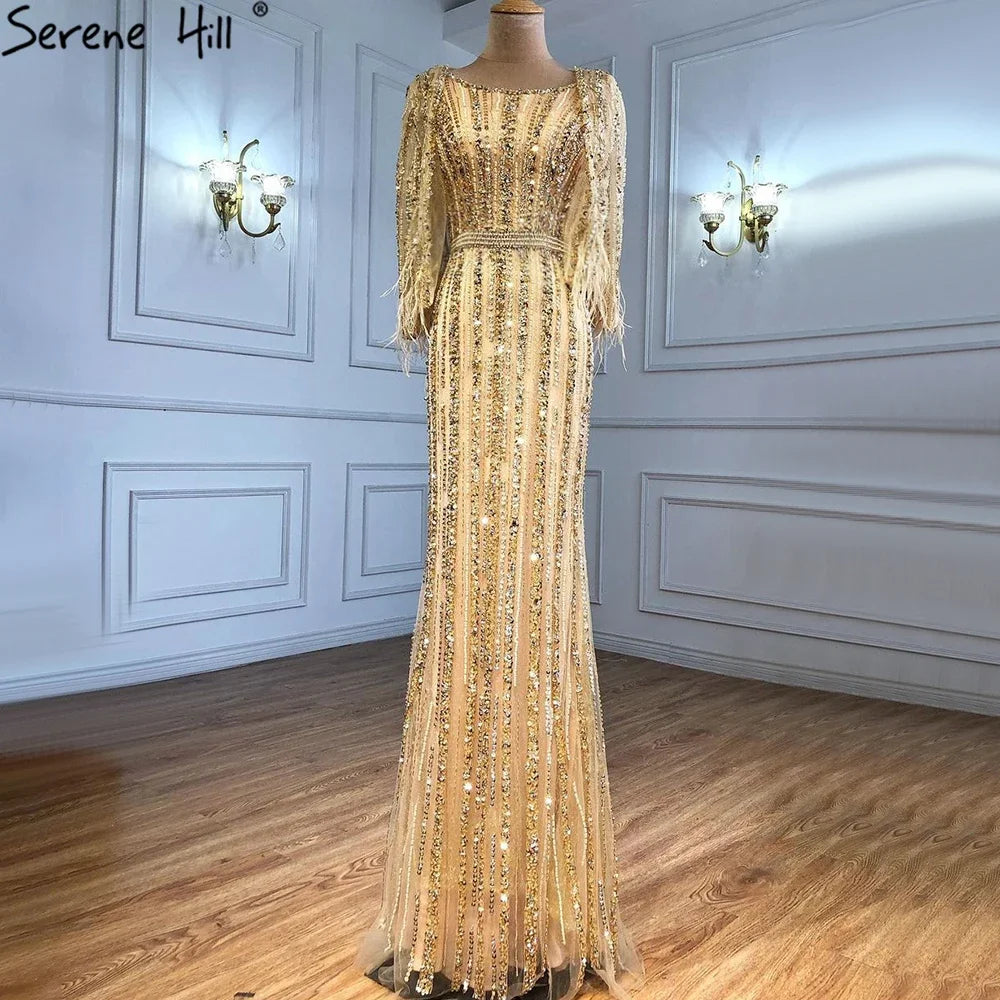 Serene Hill Customized Pink Mermaid Long Sleeves Two Piece Evening Dresses with Jacket Beaded Party Gowns For Women DLA70503