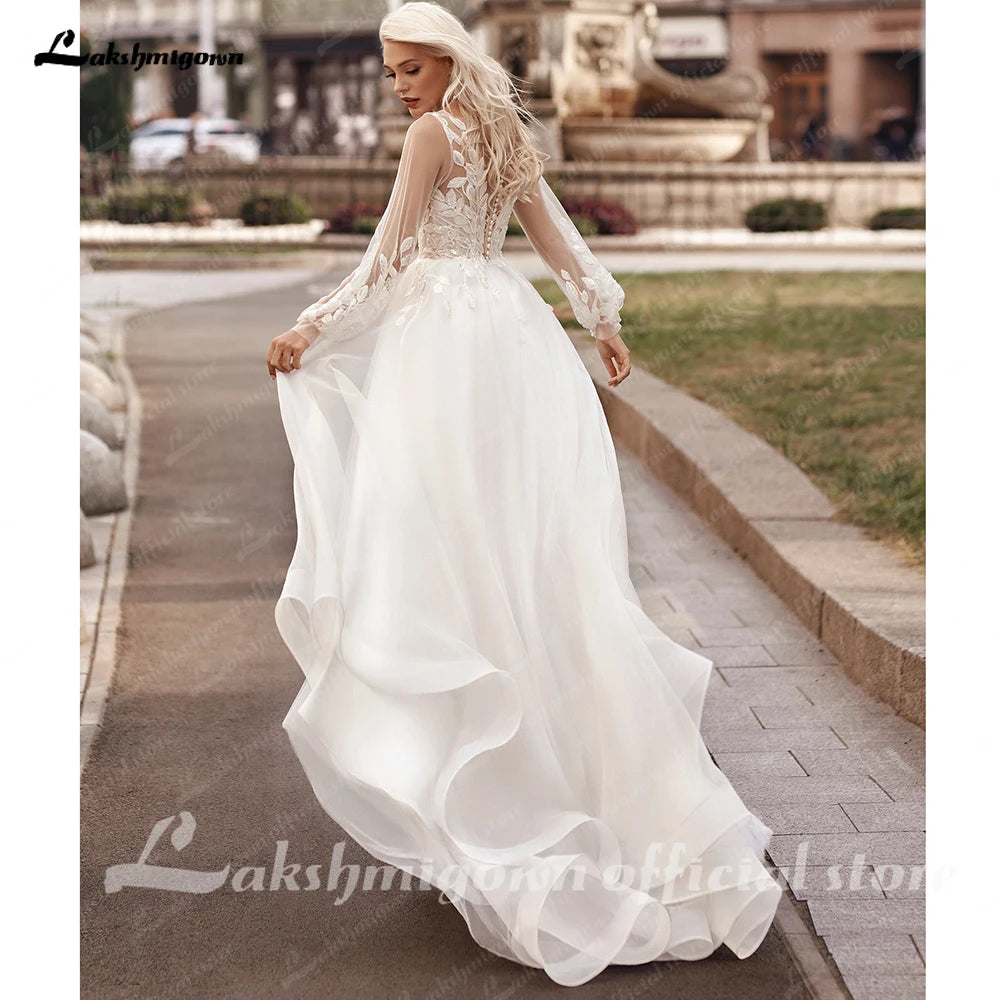 ZapDress Lace Tulle Beach Wedding Dresses Vestidos V Neck Women Long Boho Bride Gowns vestidos para eventos especiales