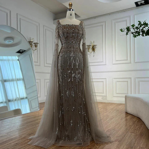 Luxury Caramel Evening Dress with Sleeves Cape 2025 LA72966