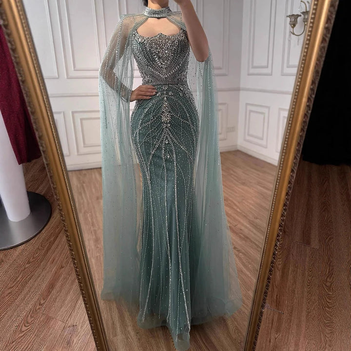 Serene Hill 2025 Pink Strapless Mermaid Beaded Evening Dress with Cape Wedding Party Gowns for Women DLA73195 Customized