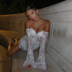 DREAM Lace Sweetheart Sheath Short Wedding Dress Women 2025 Long Sleeve Off The Shoulder Bridal Gown Vestido De Novia Customized