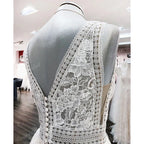 ZapDress Boho Champagne Wedding Dresses Lace Appliques V Neck Sleeveless Sweep Train Bridal Dress Customized