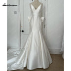 ZapDress Satin Mermaid Wedding Dress Spaghetti Straps Vestido Civil Princess Bridal Dress Backless with Bow