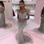 Serene Hill Customized Lilac Feathers Beaded Mermaid Evening Dresses 2025 Elegant Party Gowns for Women DLA70830