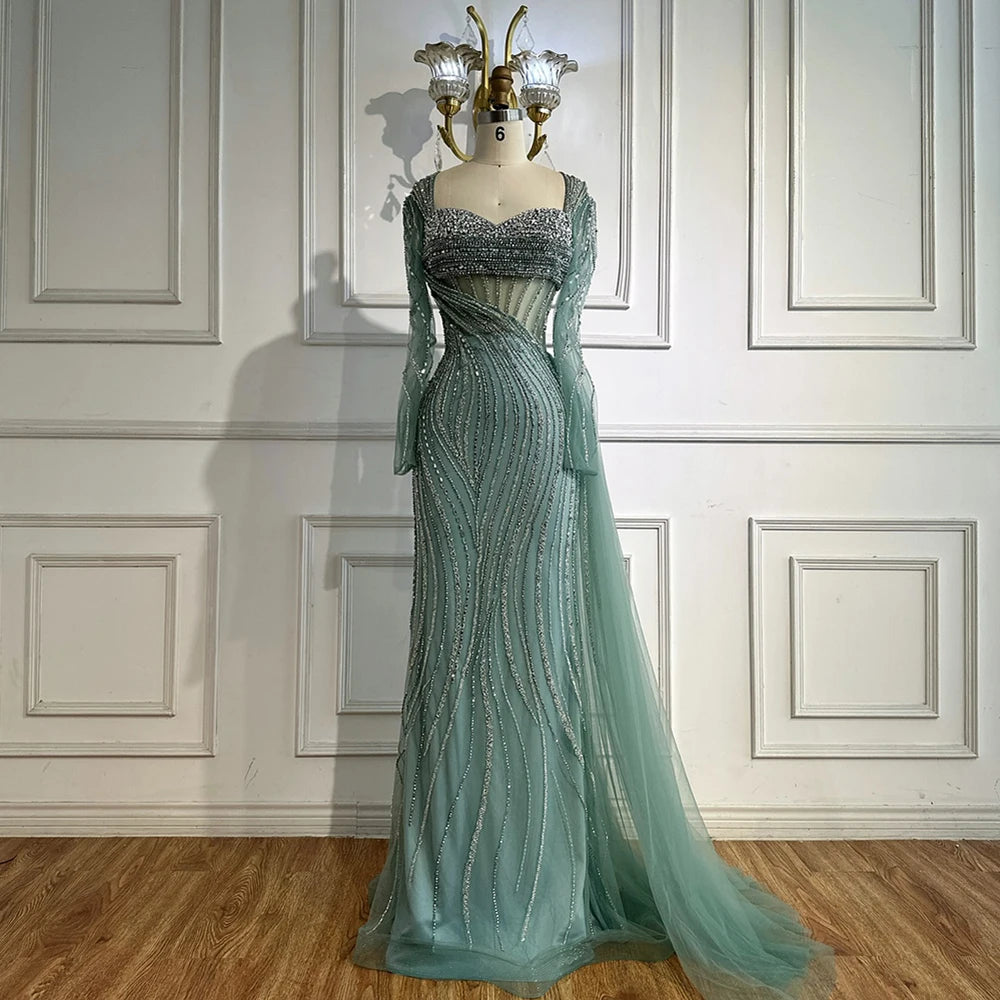 Serene Hill Nude Long Sleeves Beaded Evening Dresses with Skirt 2025 Party Gowns for Formal Occasion DLA72812 Customized
