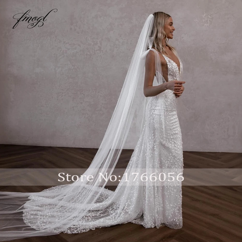Customized Sexy Backless V Neck Spaghetti Straps Lace Mermaid Wedding Dresses Beaded Court Train Trumpet Vintage Bridal Gown