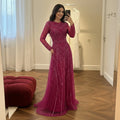 Zapdress Nude Crew Neck A-line Long Sleeves Evening Dress Beaded Wedding Party Gowns for Women 2026 Customized (ZD17382)