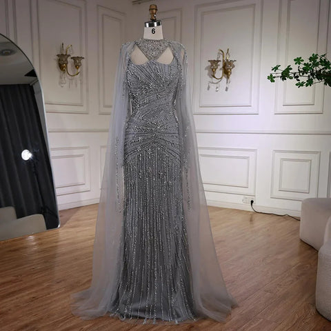 Luxury Caramel Mermaid Evening Dress with Cape Sleeves LA73052