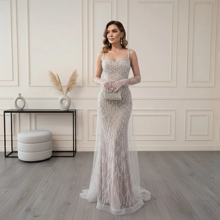 Serene Hill White Nude Mermaid Pearls Evening Dresses with Gloves Wedding Party Gowns for Women 2026 Customized DLA72345E