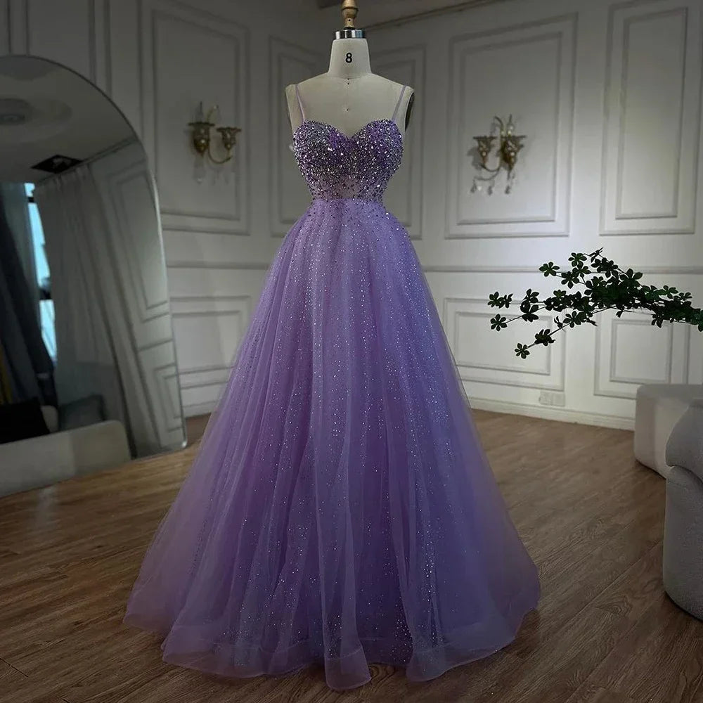 Zapdress Customized Lilac Spaghetti Strap A Line Beaded Evening Prom Dresses Dubai Party Gowns for Women 2025 (ZD17323)
