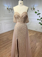 Zapdress Customized Turquoise Off Shoulder Mermaid Beaded Evening Dresses Overskirt Split Party Gowns for Women rts (ZD17345)