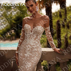RODDRSYA Mermaid Long Sleeves Wedding Dresses Elegant Boho Off Shoulder Lace Applique Bridal Dress Customized Vestidos De Novia