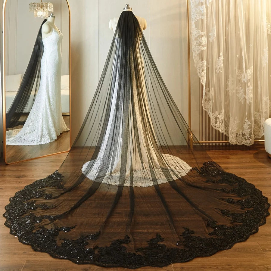 Wholesale white Ivory 3*3 Meter Cathedral wedding veils Lace Appliques Bridal veil